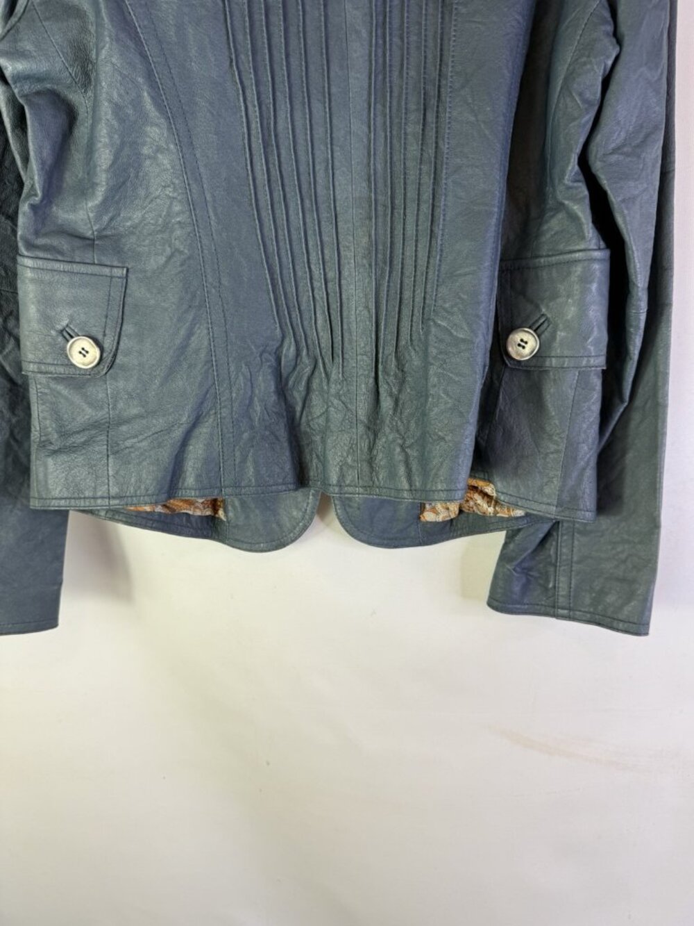 Vintage 90s Grunge Leather Pleated Single Button Blazer Jacket Blue - Picture 9 of 9